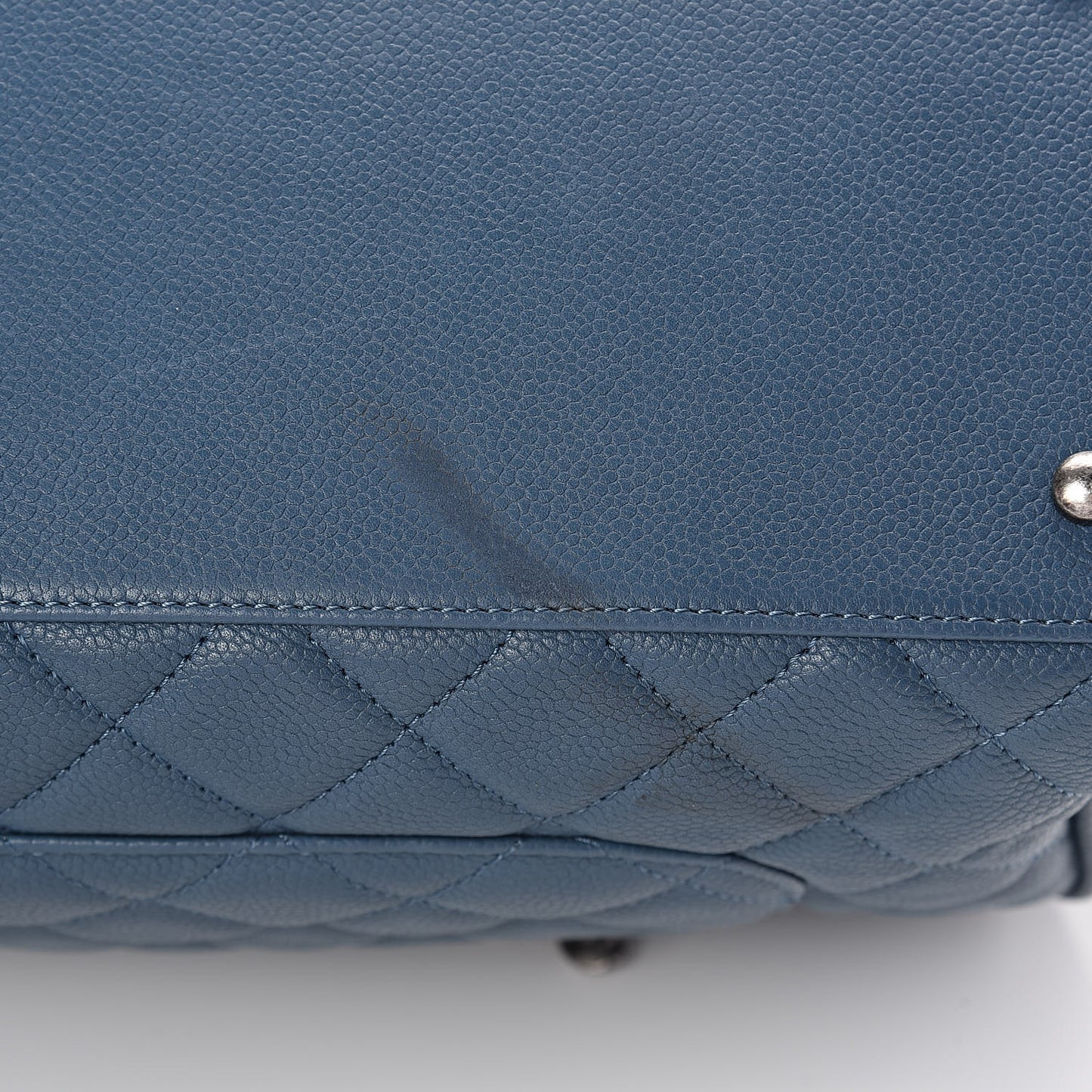 Grained Calfskin Quilted Large Casual Pocket Bowling Bag Blue