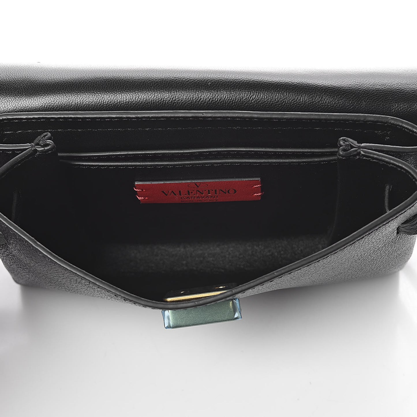 Textured Patent Calfskin VRing Belt Bag Black