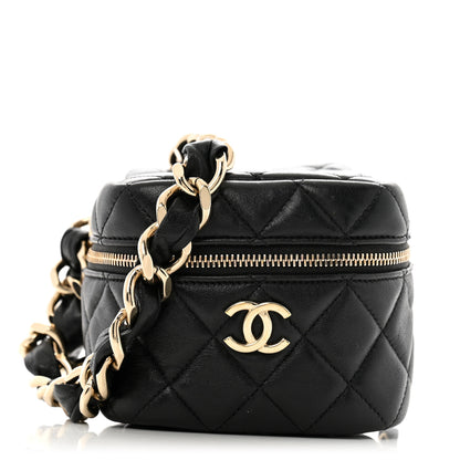 Chanel Lambskin Quilted Cube Chain Wristlet Case Black 1 of 12