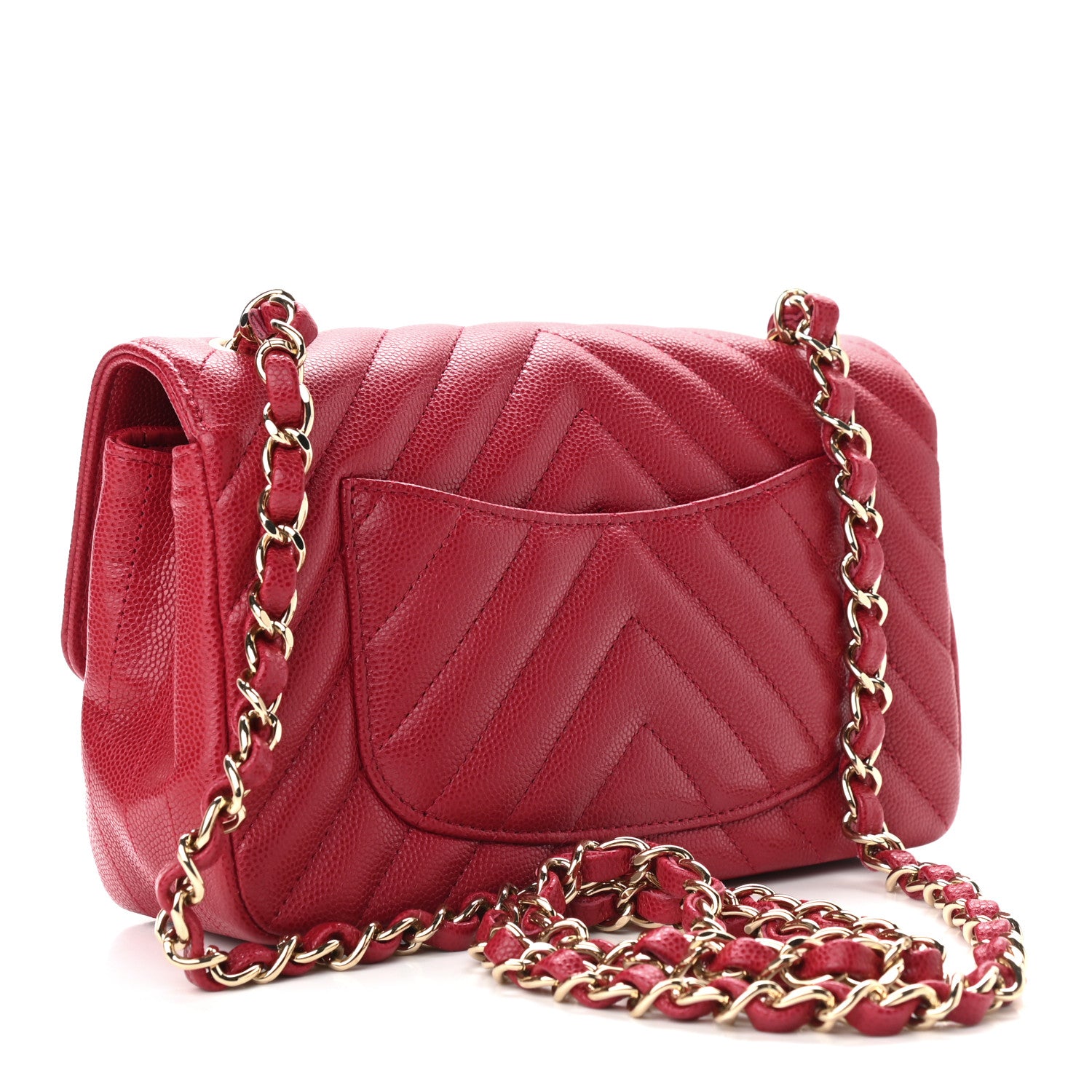 Chanel Caviar Chevron Quilted Mini Rectangular Flap Dark Red 3 of 9
