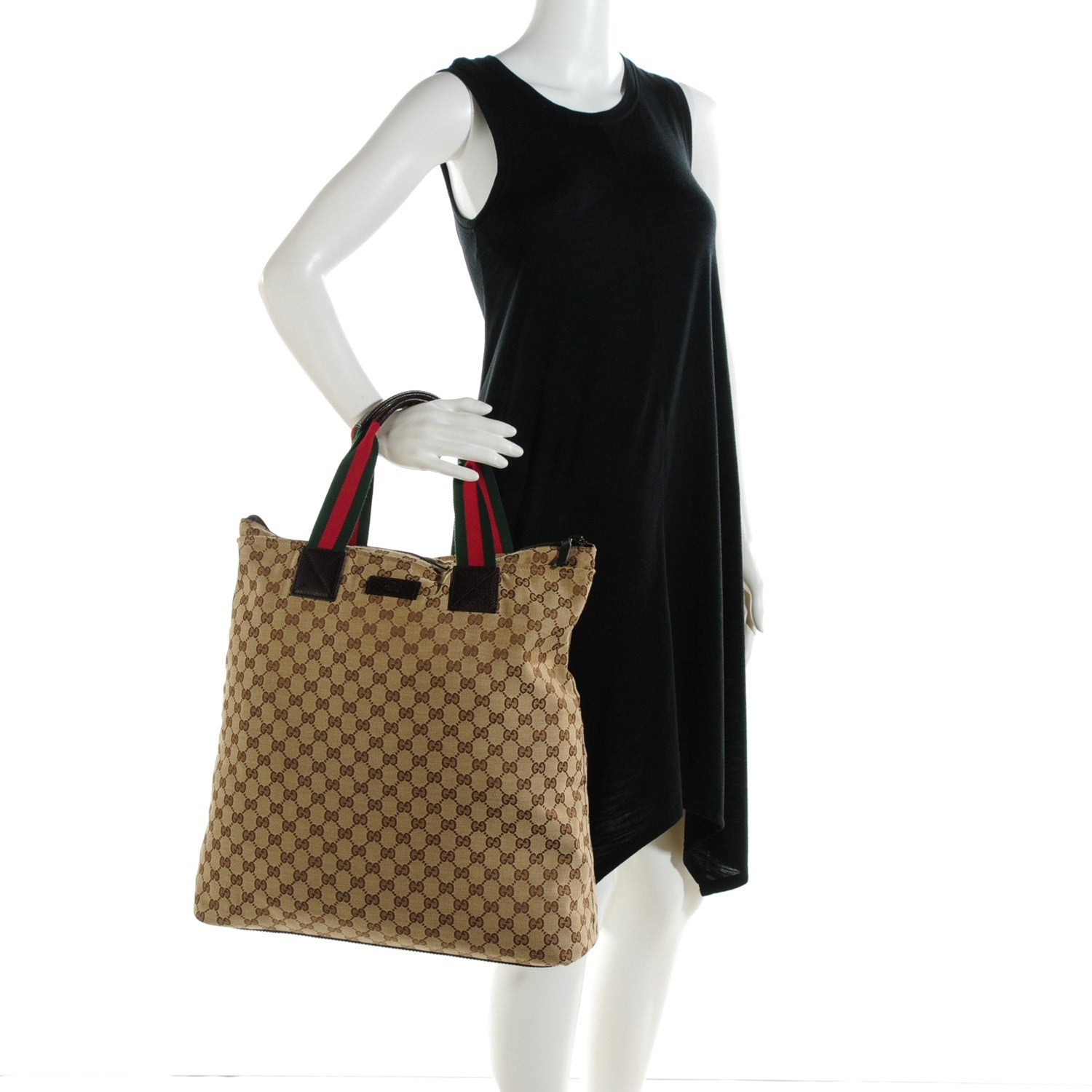 Gucci GG Monogram Large Web Handle Vertical Tote Dark Brown 2 of 7