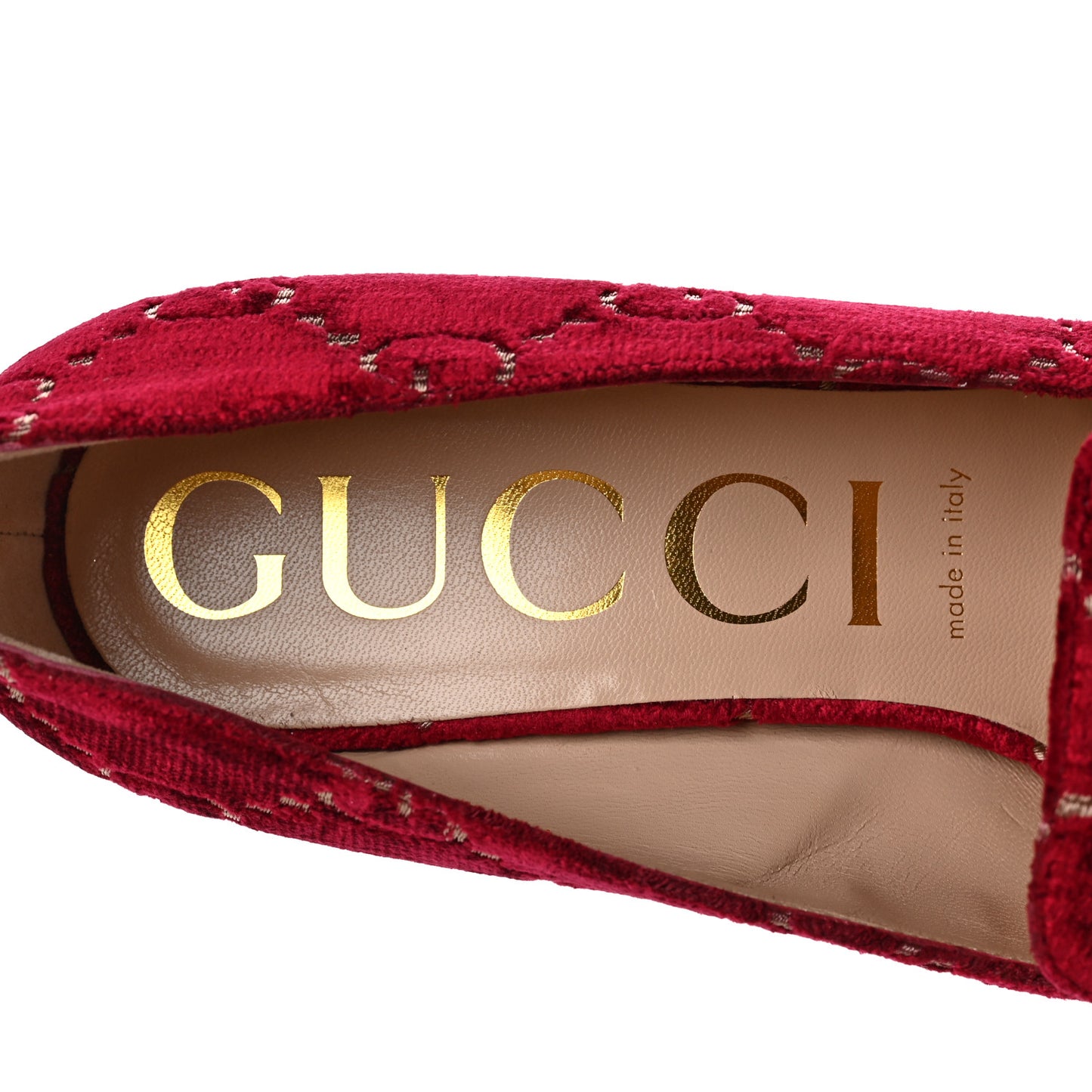 Velvet GG Monogram Sylvie Web Chain Mid Heel Loafers 40 Red Cipria