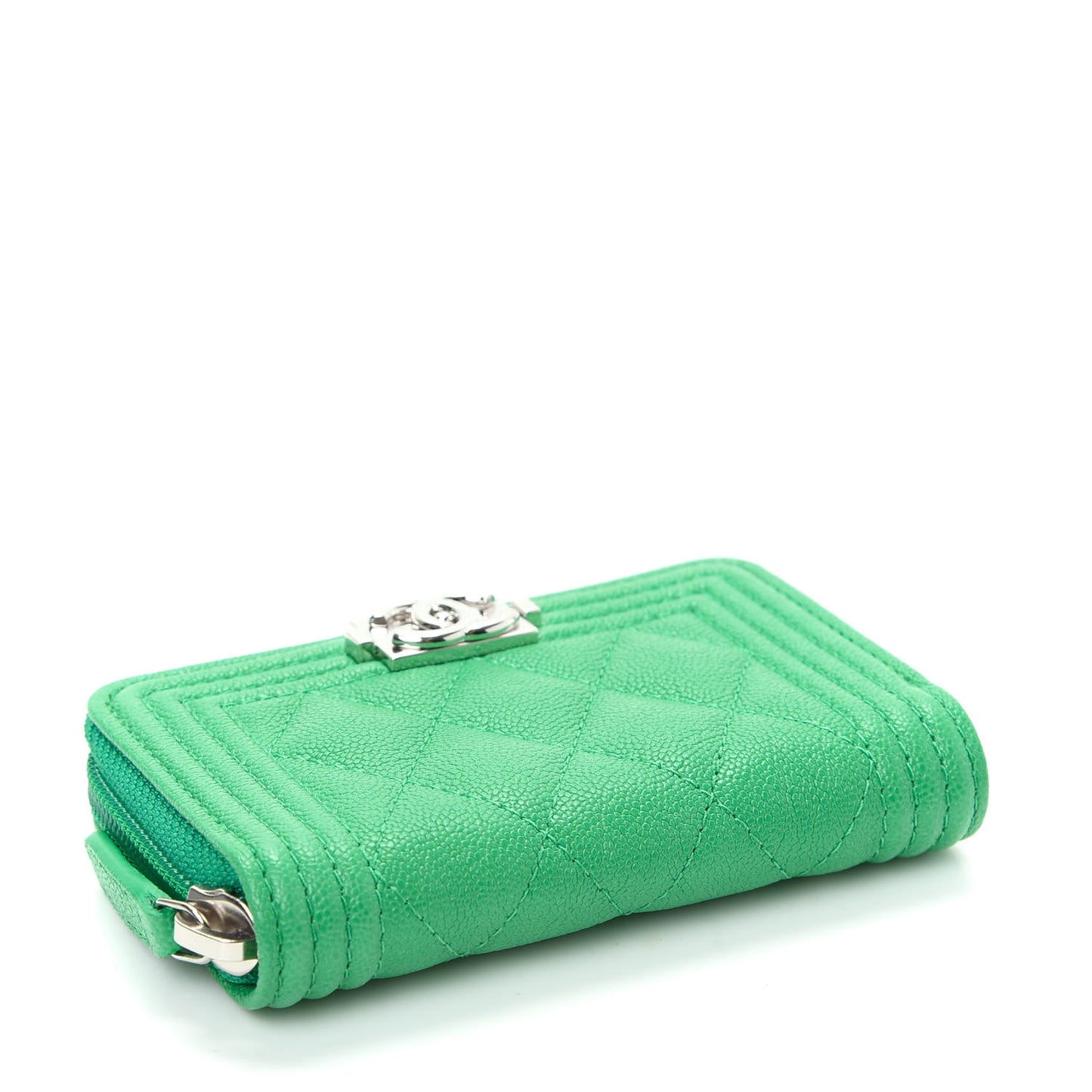 Caviar Quilted Boy Zip Around Coin Purse Wallet Green