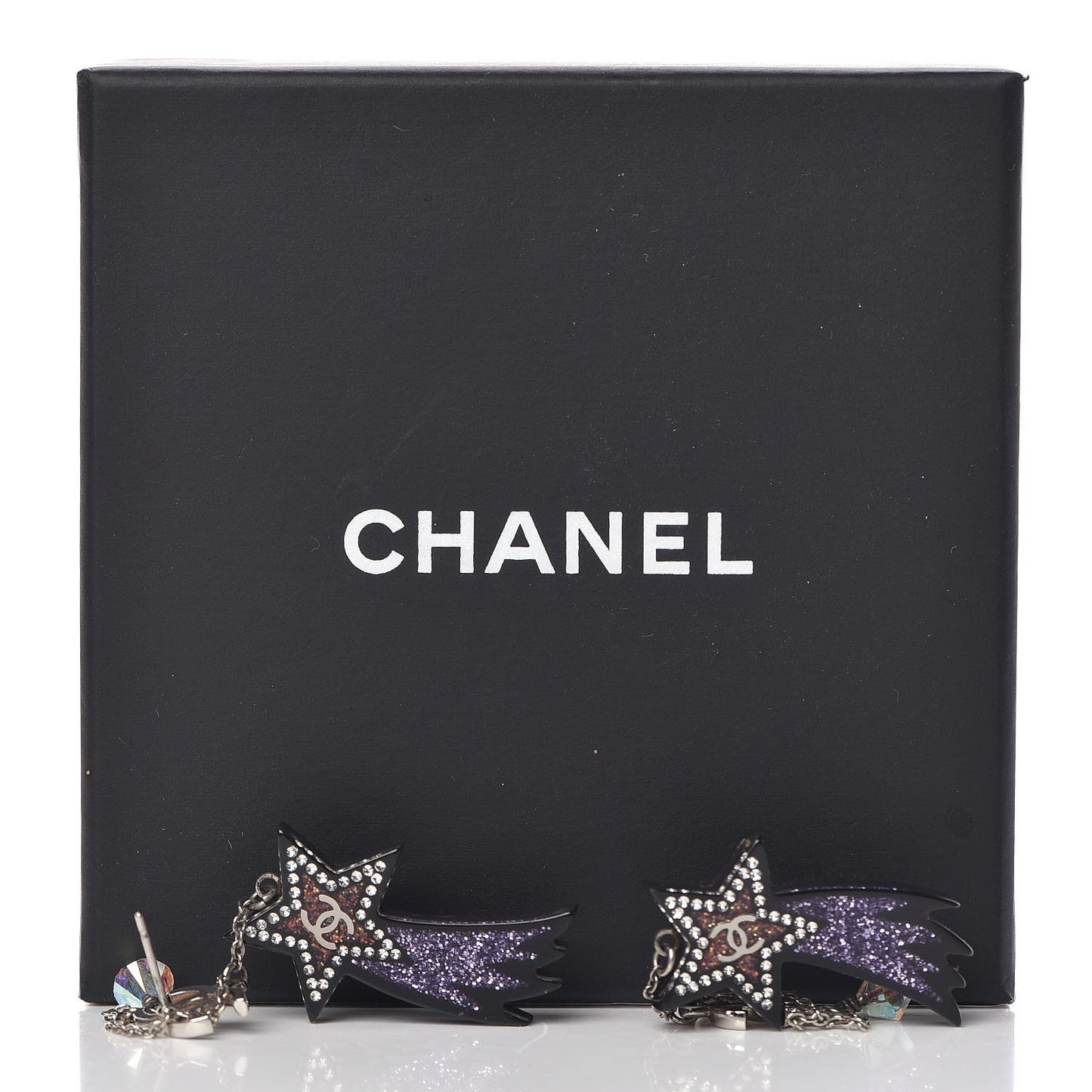 Resin Crystal CC Shooting Star Dangle Earrings Silver Purple