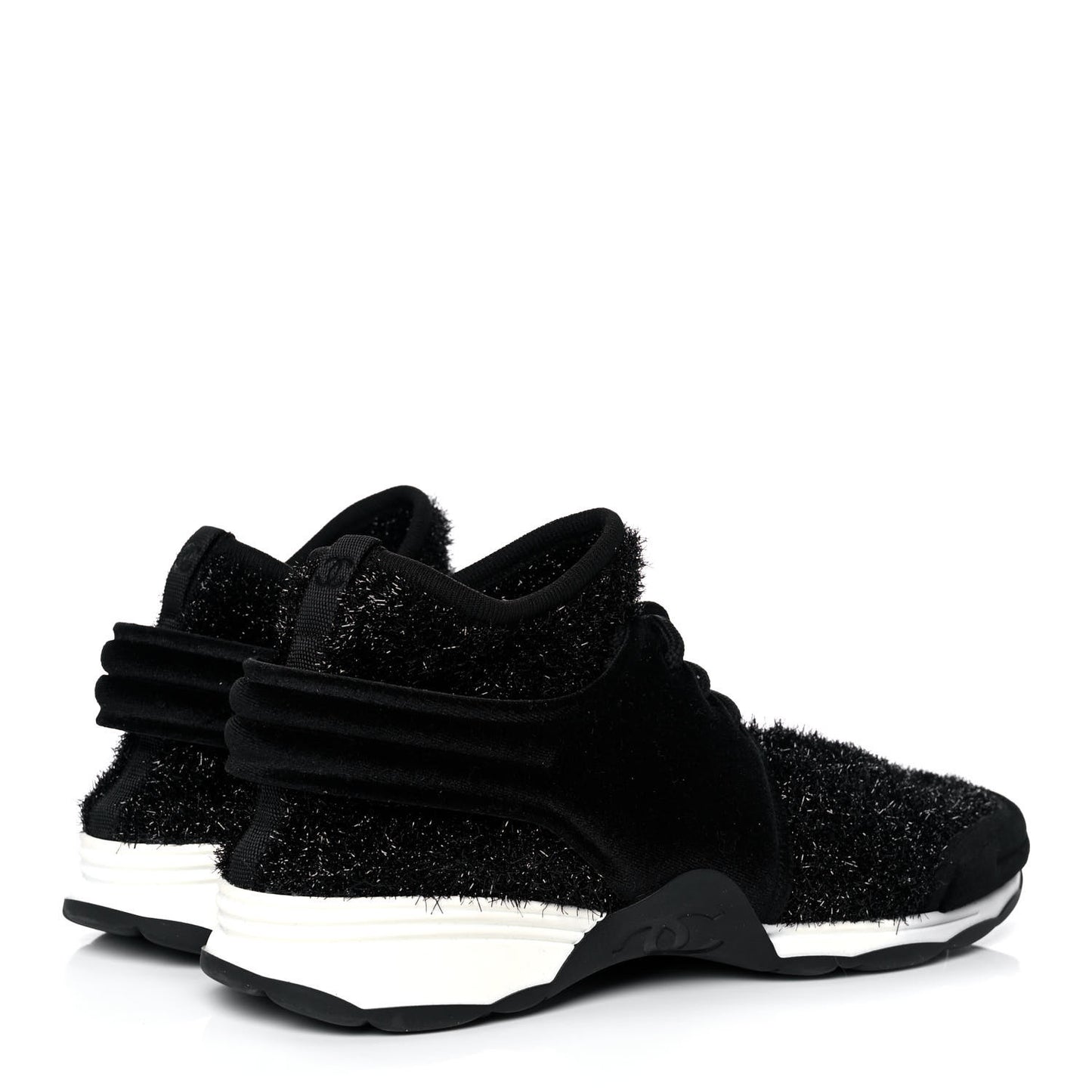 Stretched Fabric Velvet CC Womens Sneakers 41 Black