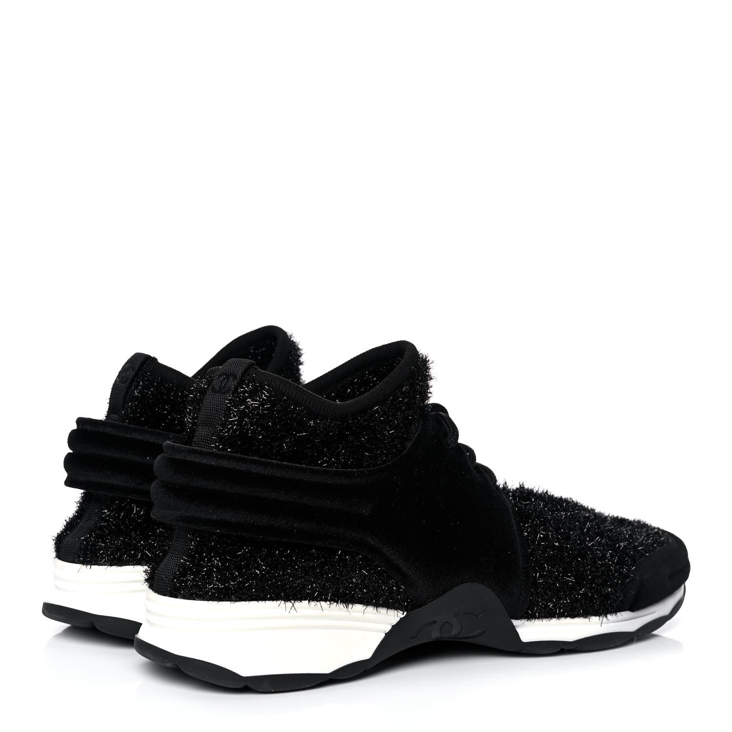 Chanel Stretched Fabric Velvet CC Womens Sneakers 41 Black 4 of 8