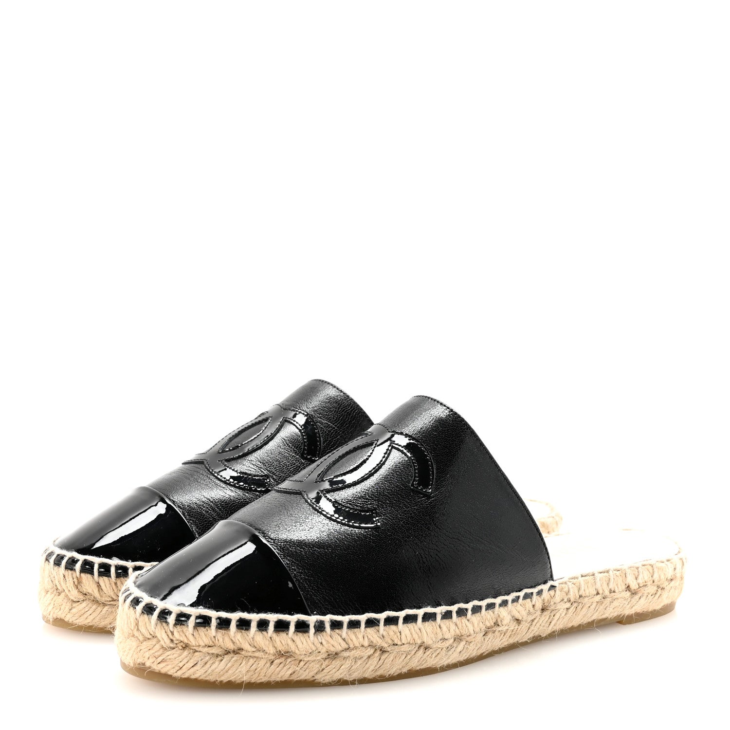Chanel Iridescent Goatskin Patent CC Espadrille Mules 36 Black 4 of 10