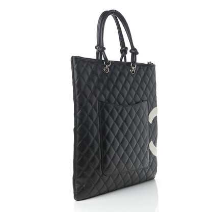 Chanel Calfskin Cambon Flat Tote Black White 2 of 11