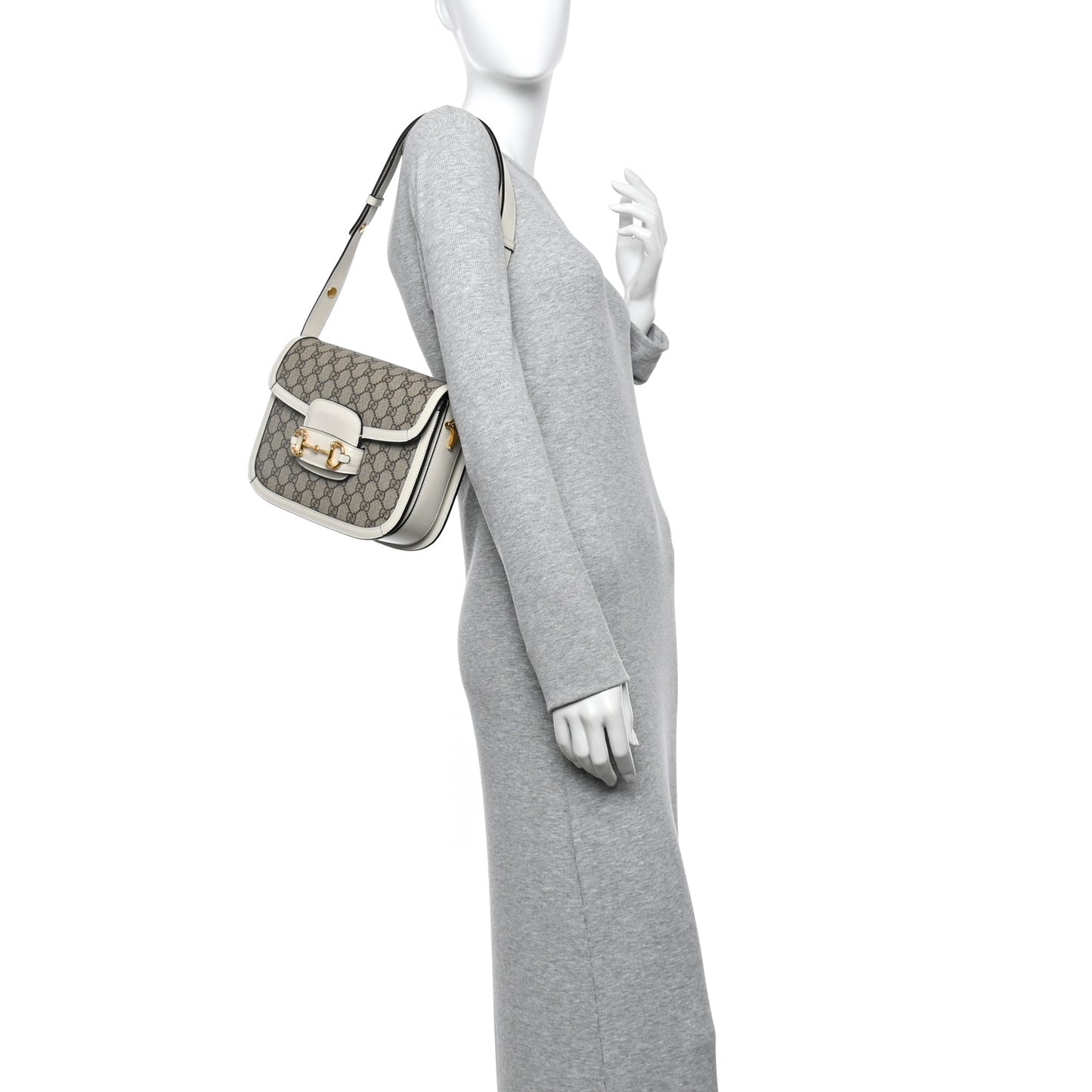 GG Supreme Monogram Horsebit 1955 Shoulder Bag Beige Mystic White