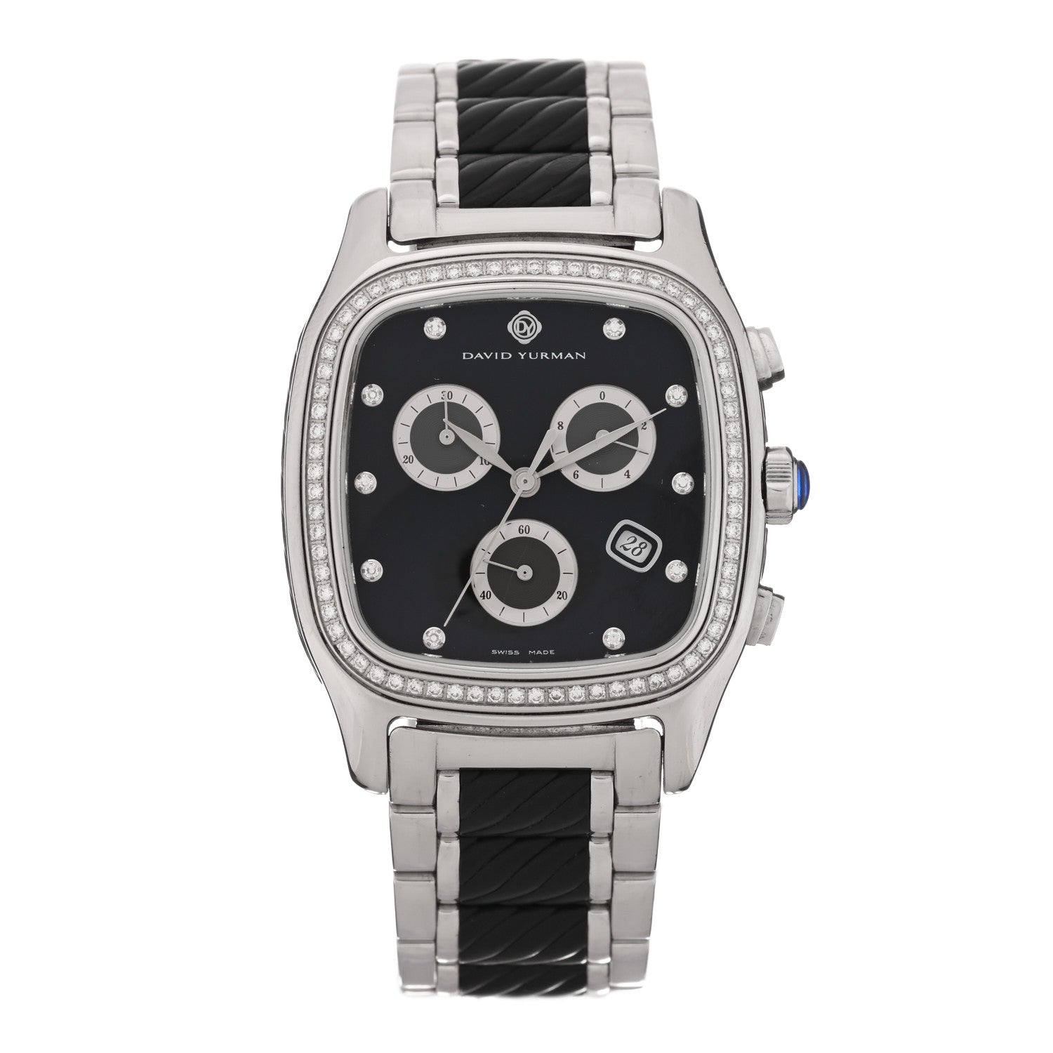 David Yurman Stainless Steel Rubber Diamond Bezel 35mm Thoroughbred Chronograph Quartz Watch Black 1 of 5