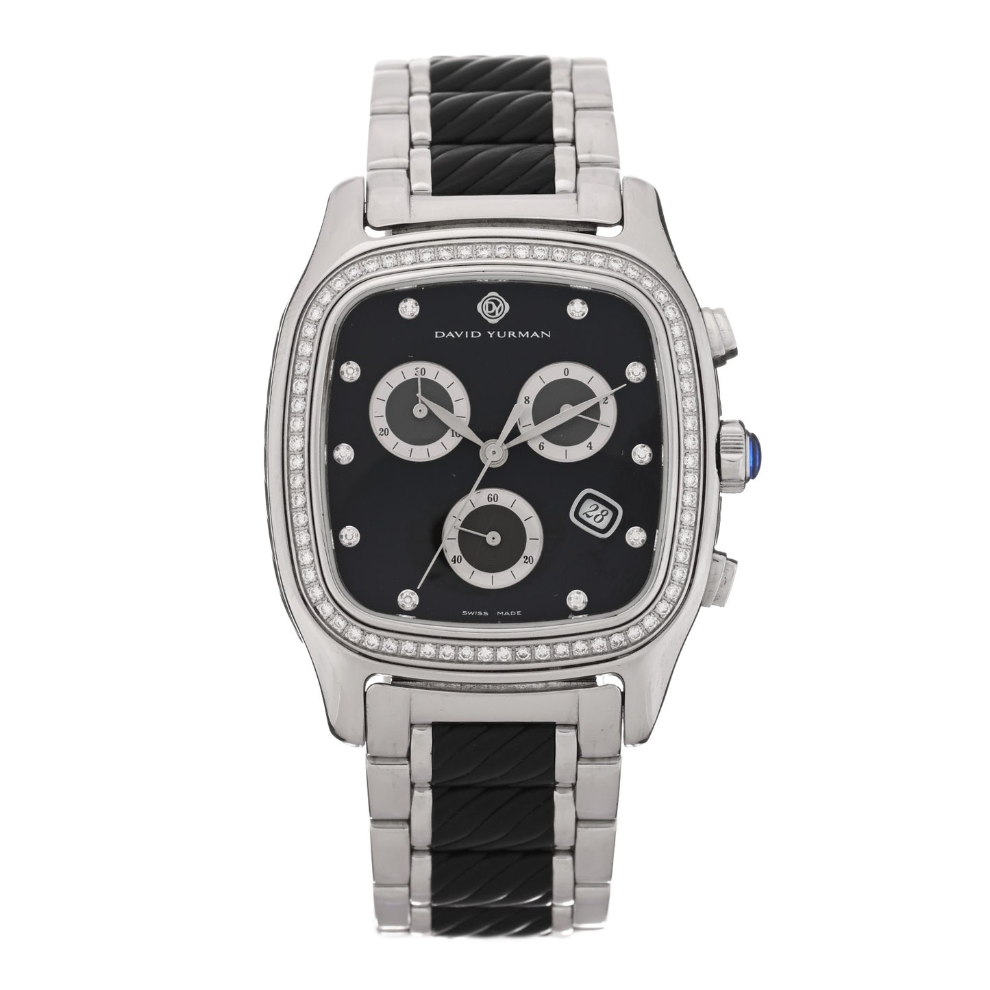 Stainless Steel Rubber Diamond Bezel 35mm Thoroughbred Chronograph Quartz Watch Black