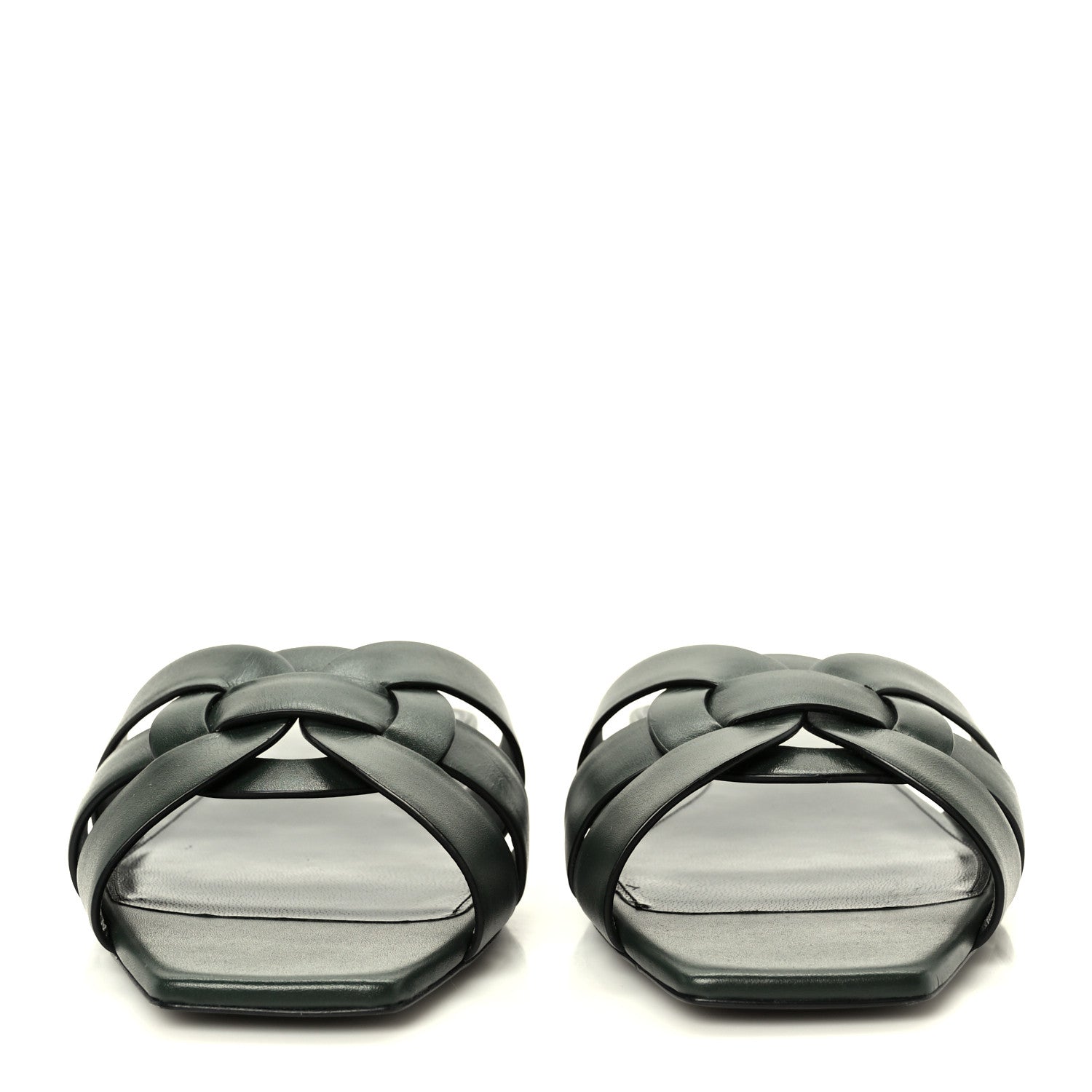 Saint Laurent Calfskin Tribute 05 Slide Sandals 41 Vert Fonce 3 of 10