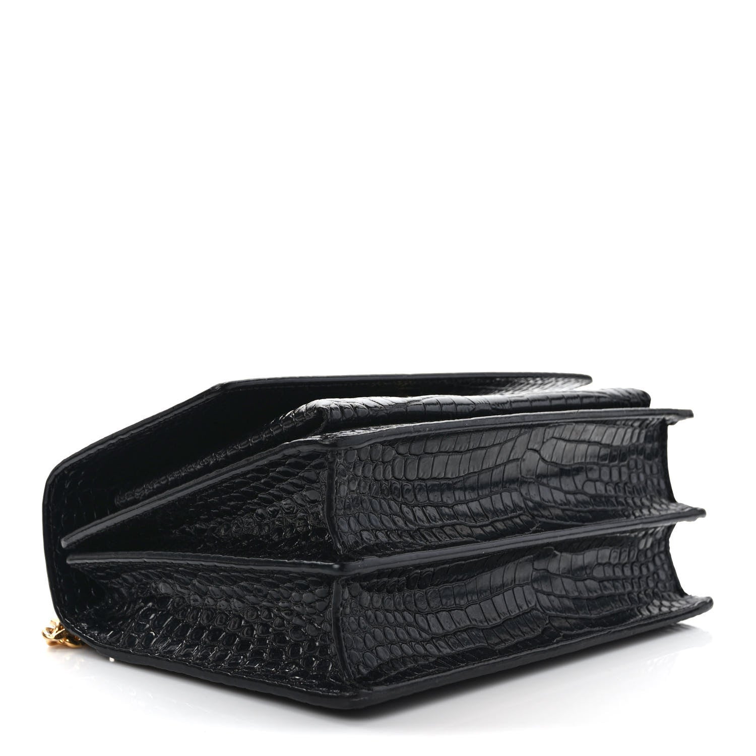 Saint Laurent Calfskin Crocodile Embossed Medium Monogram Sunset Black 4 of 10