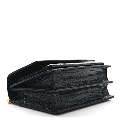 Saint Laurent Calfskin Crocodile Embossed Medium Monogram Sunset Black 4 of 10