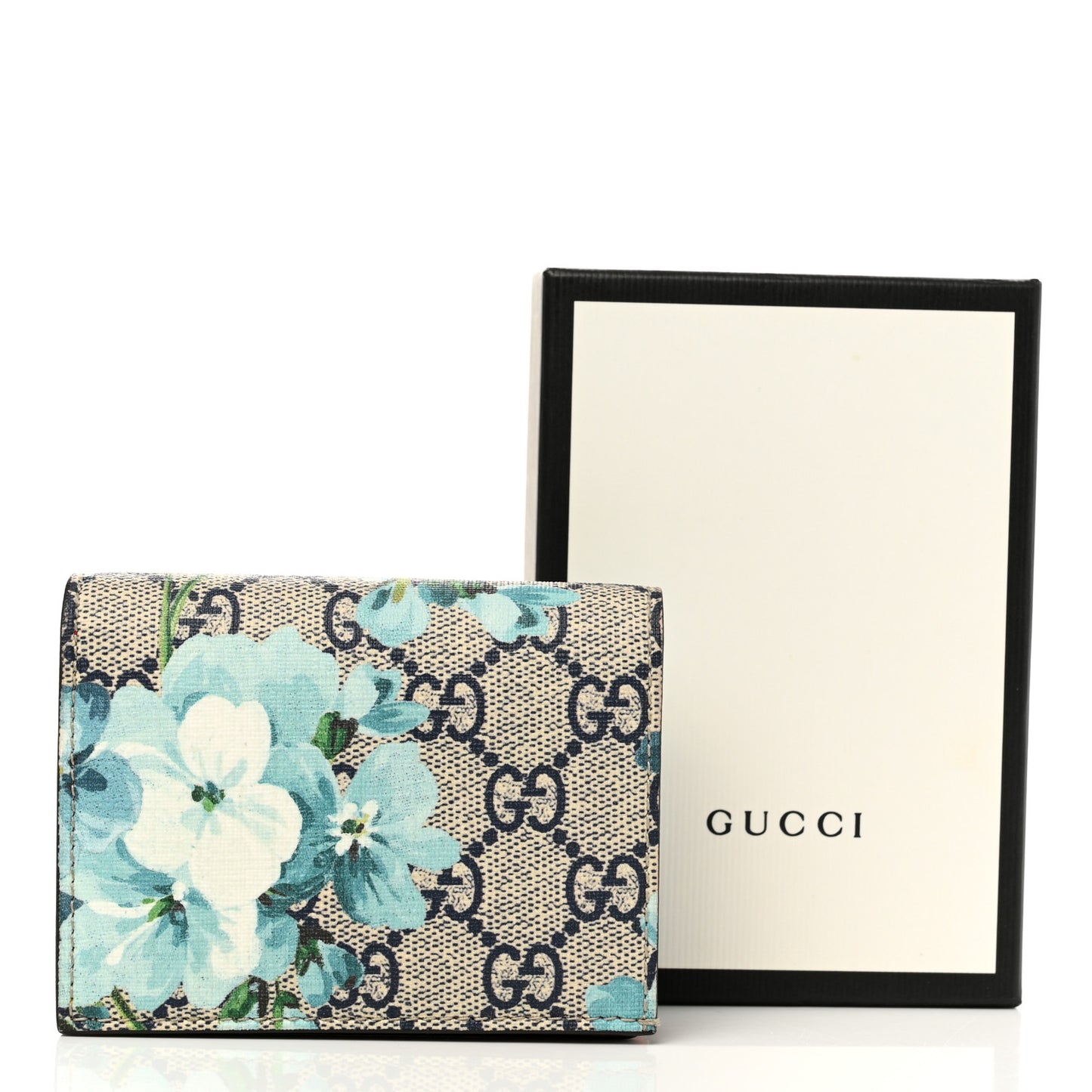 GG Supreme Monogram Blooms Card Case Wallet Beige Blue Navy Hibiscus Red