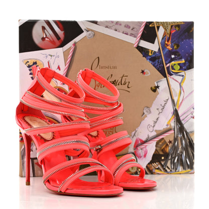 Christian Louboutin Patent Unzip Booty 100 Sandals 39.5 Fluo Pink Silver 10 of 10