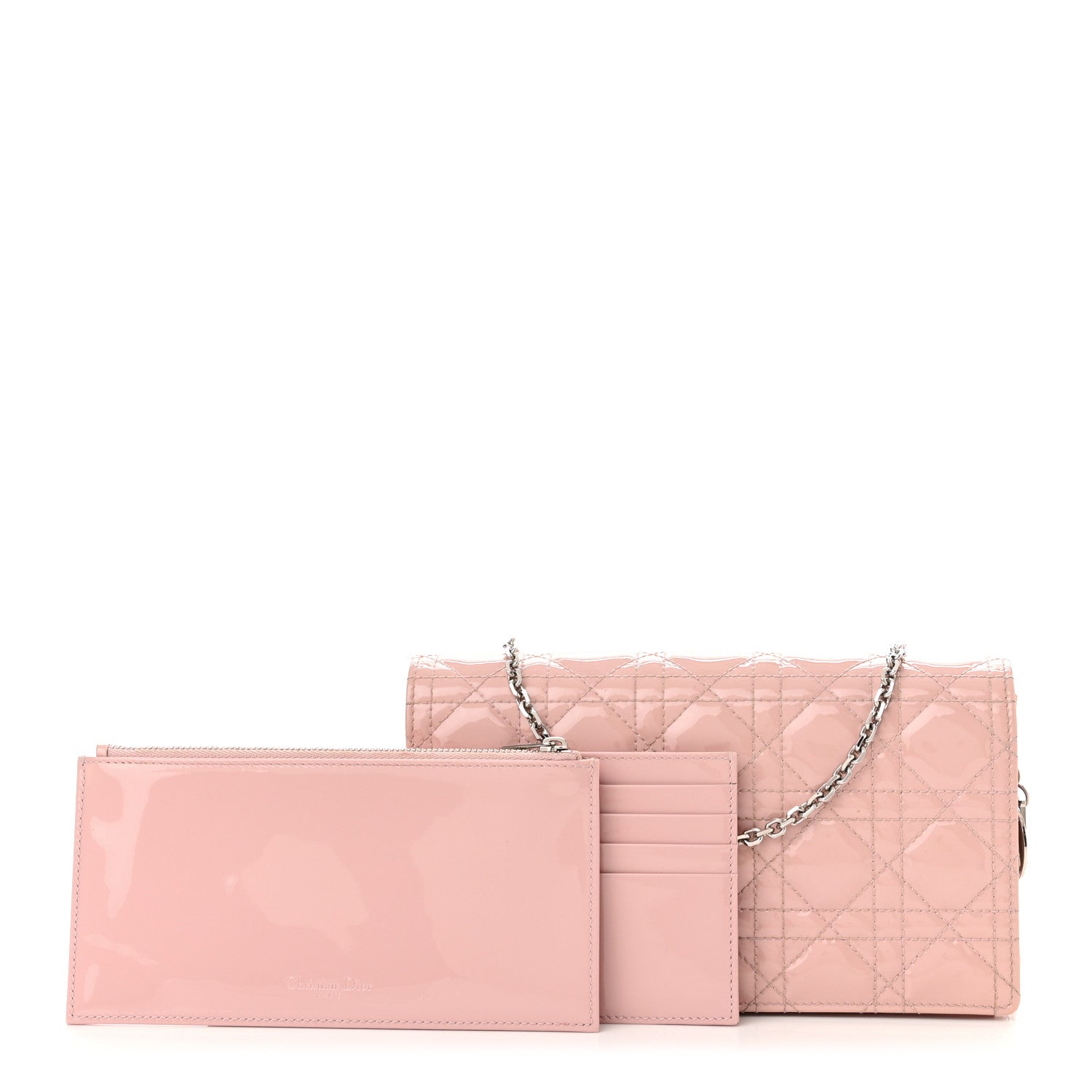 Christian Dior Patent Cannage Lady Dior Chain Wallet Rose Clair 1 of 16
