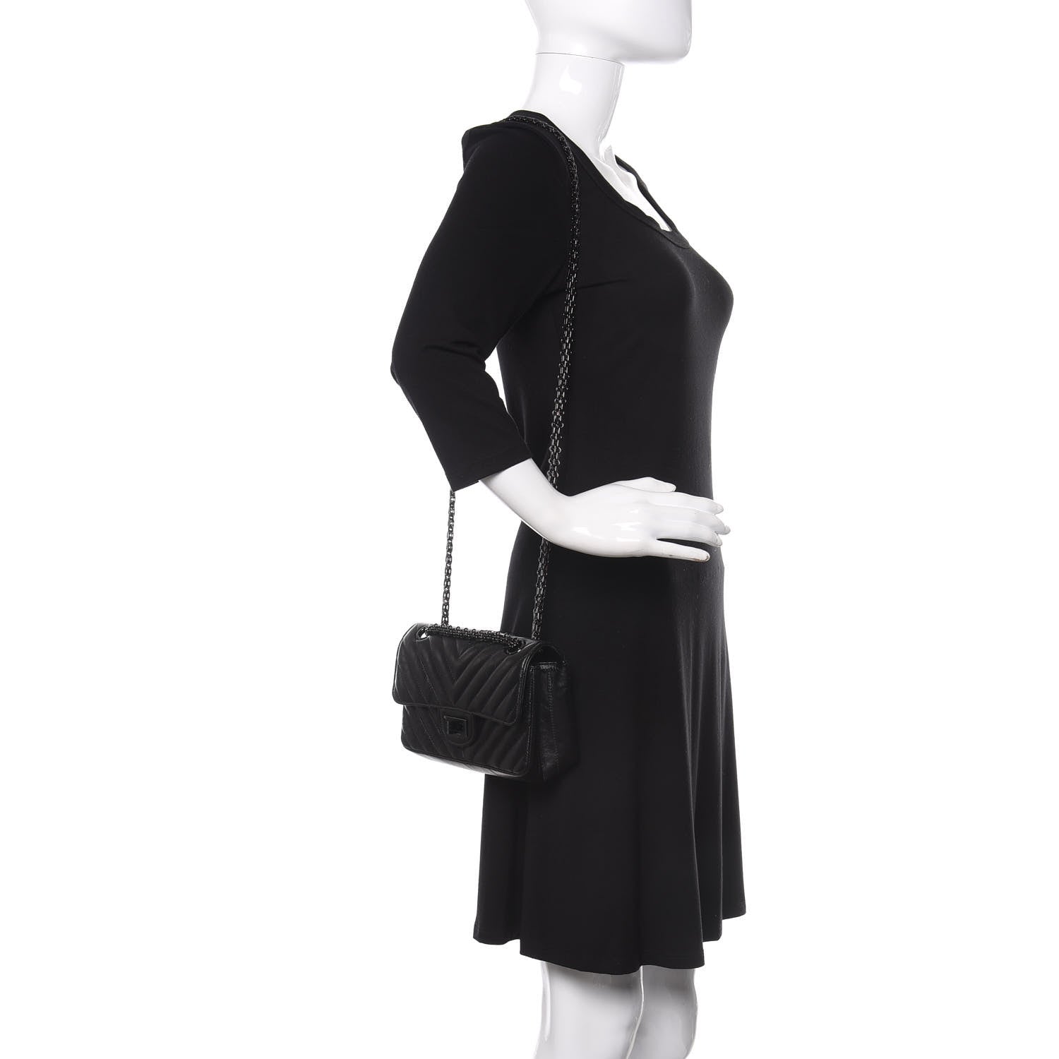 Chanel Aged Calfskin Chevron Quilted 2.55 Reissue Mini Flap So Black 2 of 10