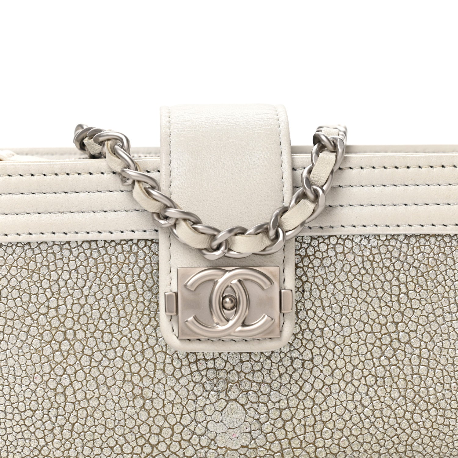 Chanel Metallic Galuchat Stingray Lambskin Mini Clutch With Removable Chain Silver 9 of 12