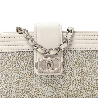 Chanel Metallic Galuchat Stingray Lambskin Mini Clutch With Removable Chain Silver 9 of 12