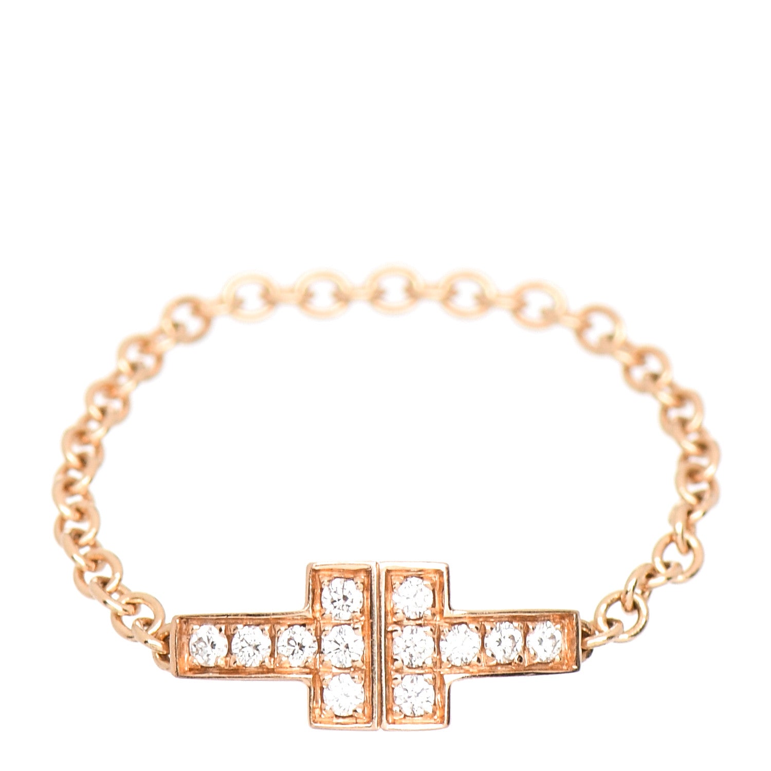 Tiffany 18K Rose Gold Diamond T Chain Ring 53 6.5 1 of 4