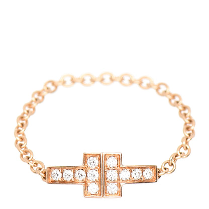 Tiffany 18K Rose Gold Diamond T Chain Ring 53 6.5 1 of 4