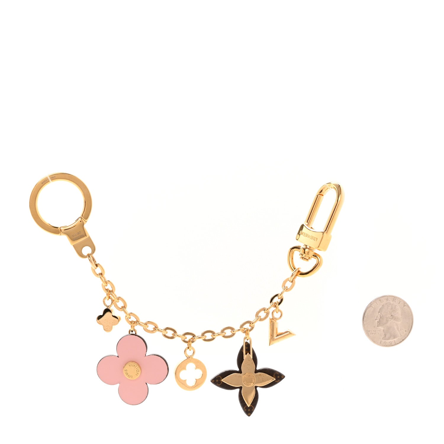 Louis Vuitton Brass Monogram Blooming Flowers Bag Charm Key Holder Rose Ballerine 2 of 5