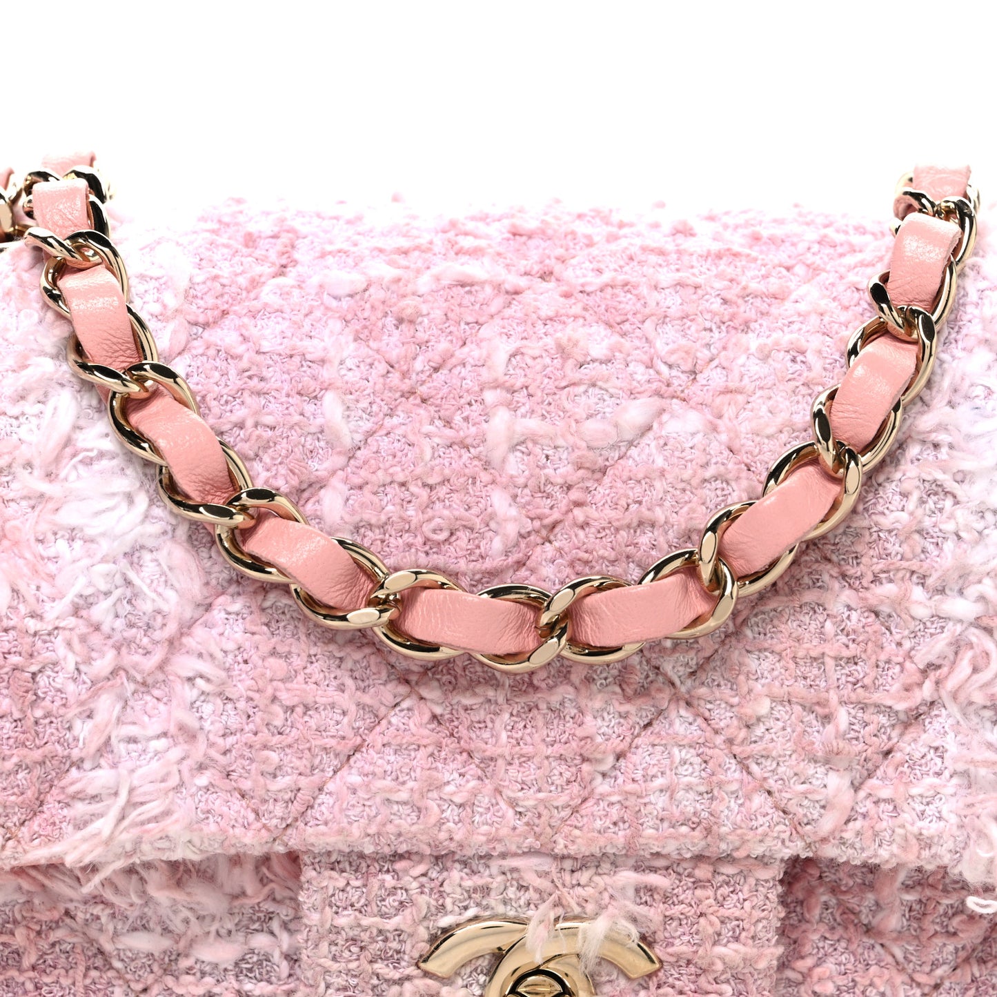 Tweed Quilted Mini Rectangular Flap Light Pink White
