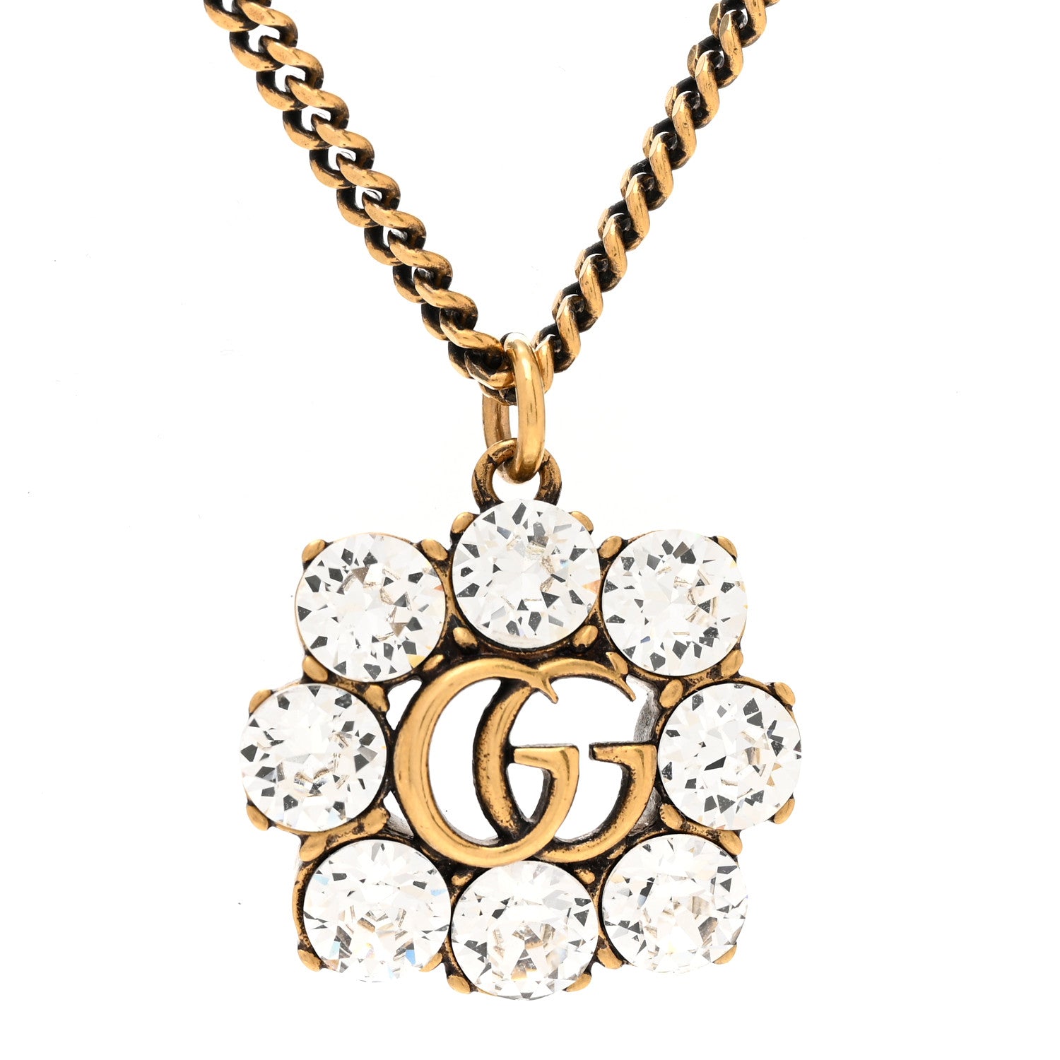 Chanel GUCCI Crystal Embellished Double G Necklace Aged Gold 4 of 5