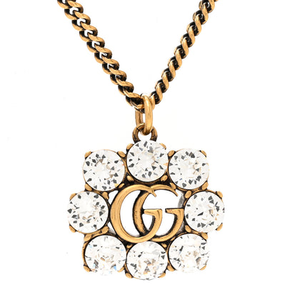 Chanel GUCCI Crystal Embellished Double G Necklace Aged Gold 4 of 5