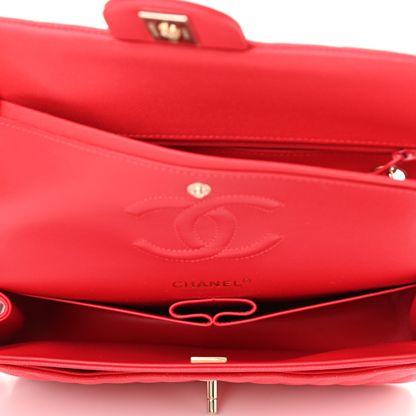 Caviar Quilted Medium Double Flap Red