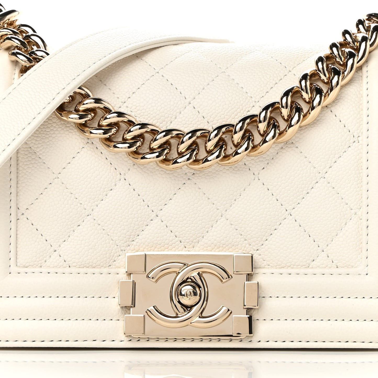 Caviar Quilted Small Boy Flap White