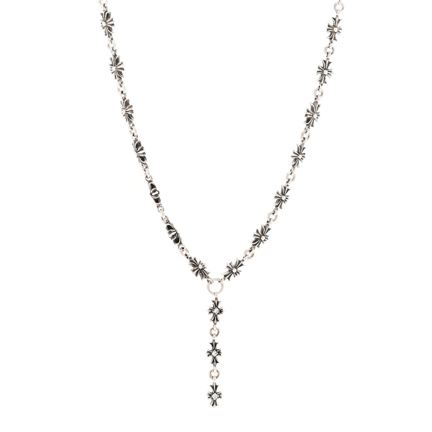 Chrome Hearts Sterling Silver Diamond Tiny Cross Link Necklace