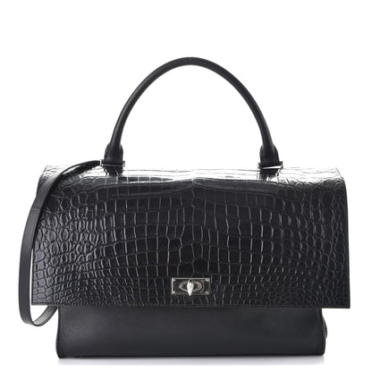 Givenchy Calfskin Crocodile Embossed Medium Shark Lock Satchel Black 1 of 10