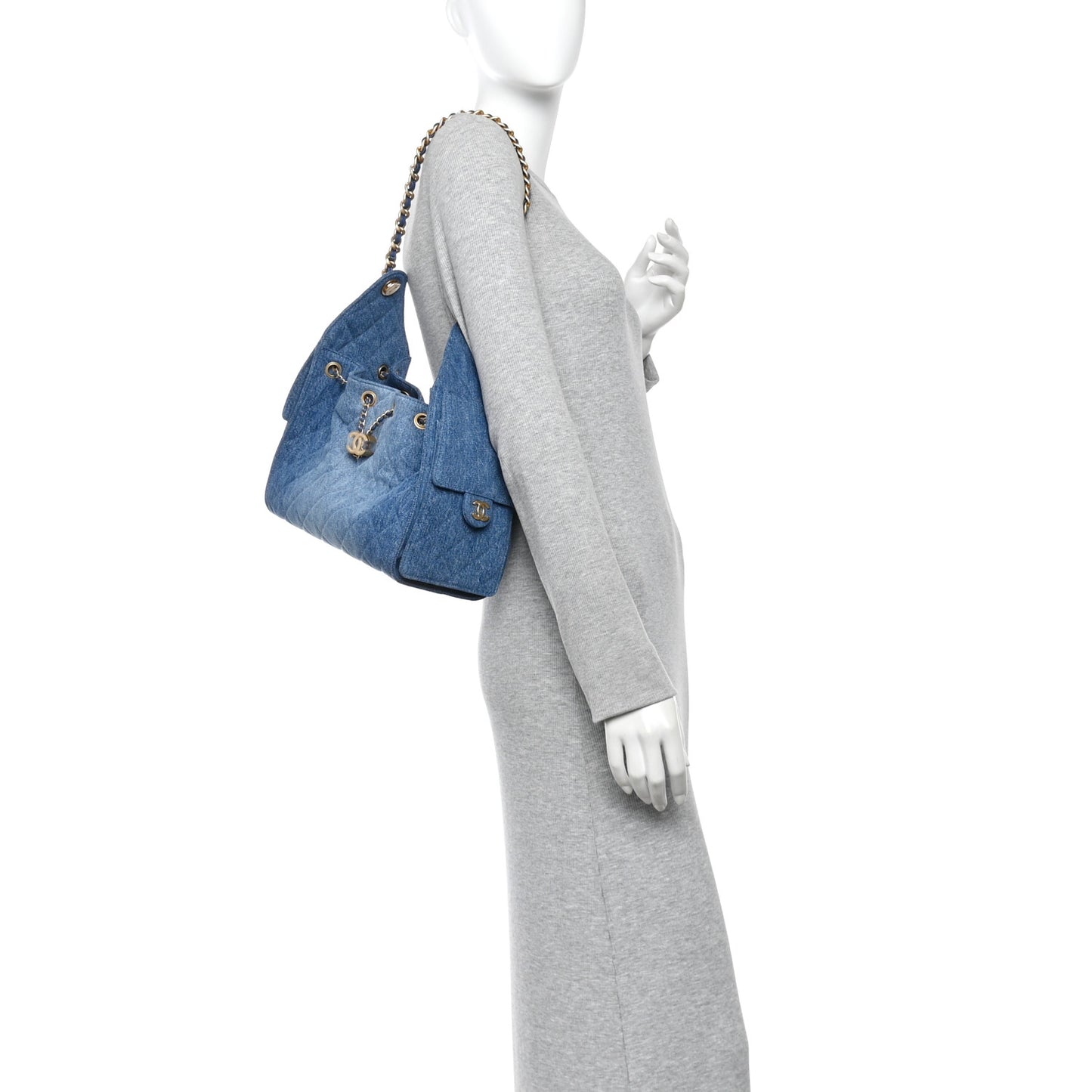 Washed Denim Quilted Small Chanel 25 Handbag Blue