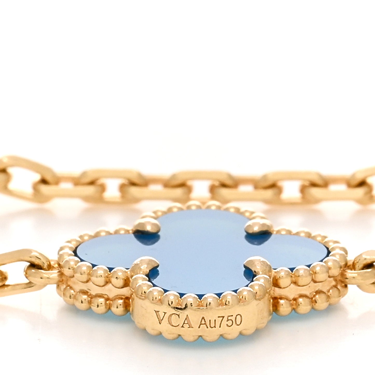 18K Yellow Gold Blue Agate 5 Motifs Vintage Alhambra Bracelet