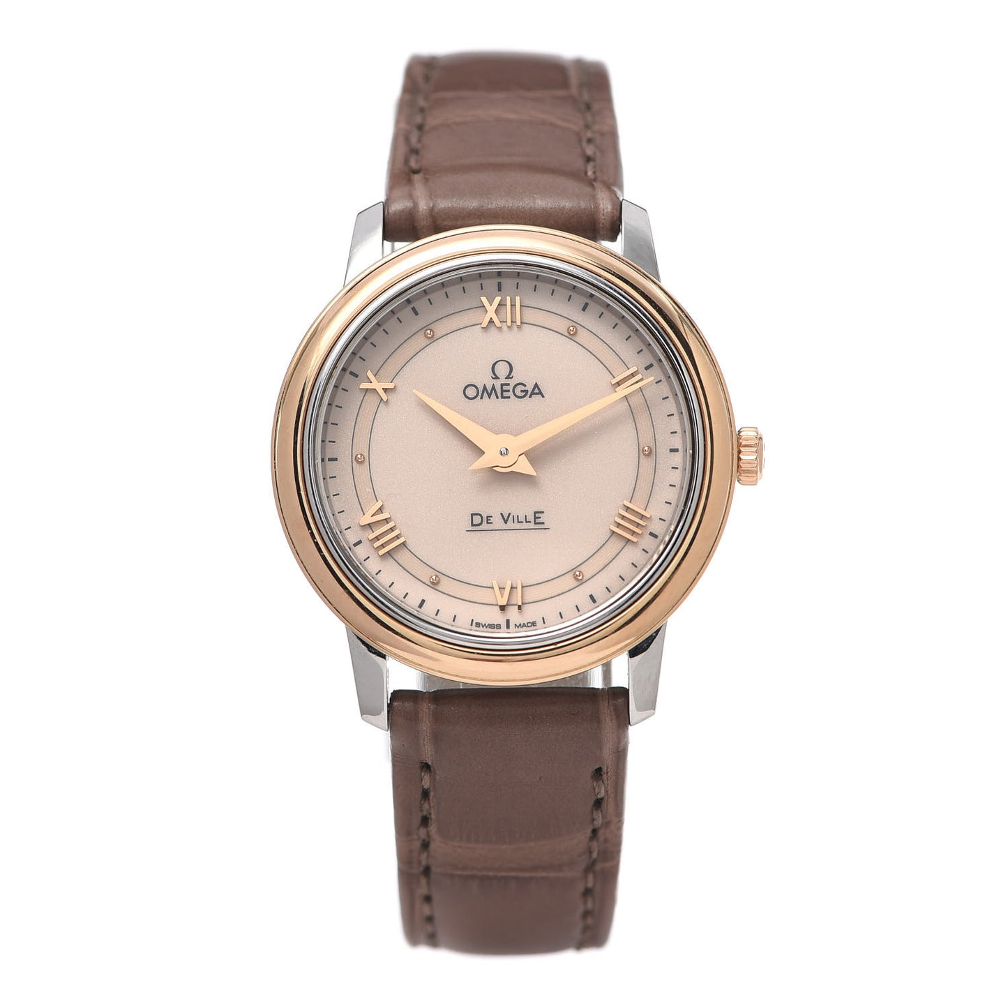 Stainless Steel 18K Red Gold Alligator 27mm De Ville Prestige Quartz Watch 424.23.27.60.09.001