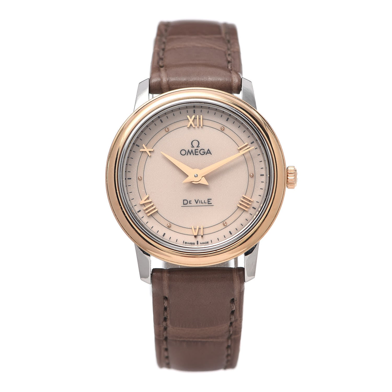 Omega Stainless Steel 18K Red Gold Alligator 27mm De Ville Prestige Quartz Watch 424.23.27.60.09.001 1 of 5