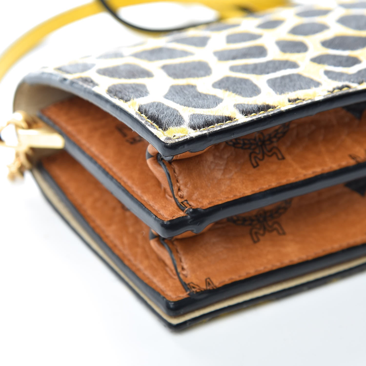 MCM Visetos Calf Hair Giraffe Print Cross Body Yellow 13 of 16