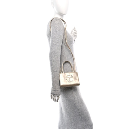 Telfar Metallic Vegan Leather Small Shopping Bag Gold 2 of 9