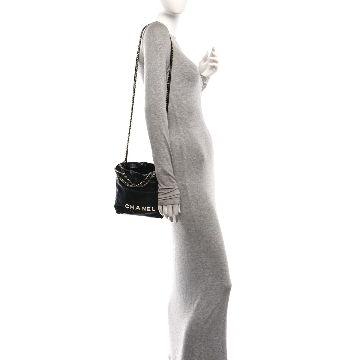 Chanel Shiny Calfskin Quilted Mini Chanel 22 Black White 2 of 10