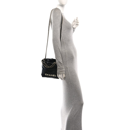 Chanel Shiny Calfskin Quilted Mini Chanel 22 Black White 2 of 10