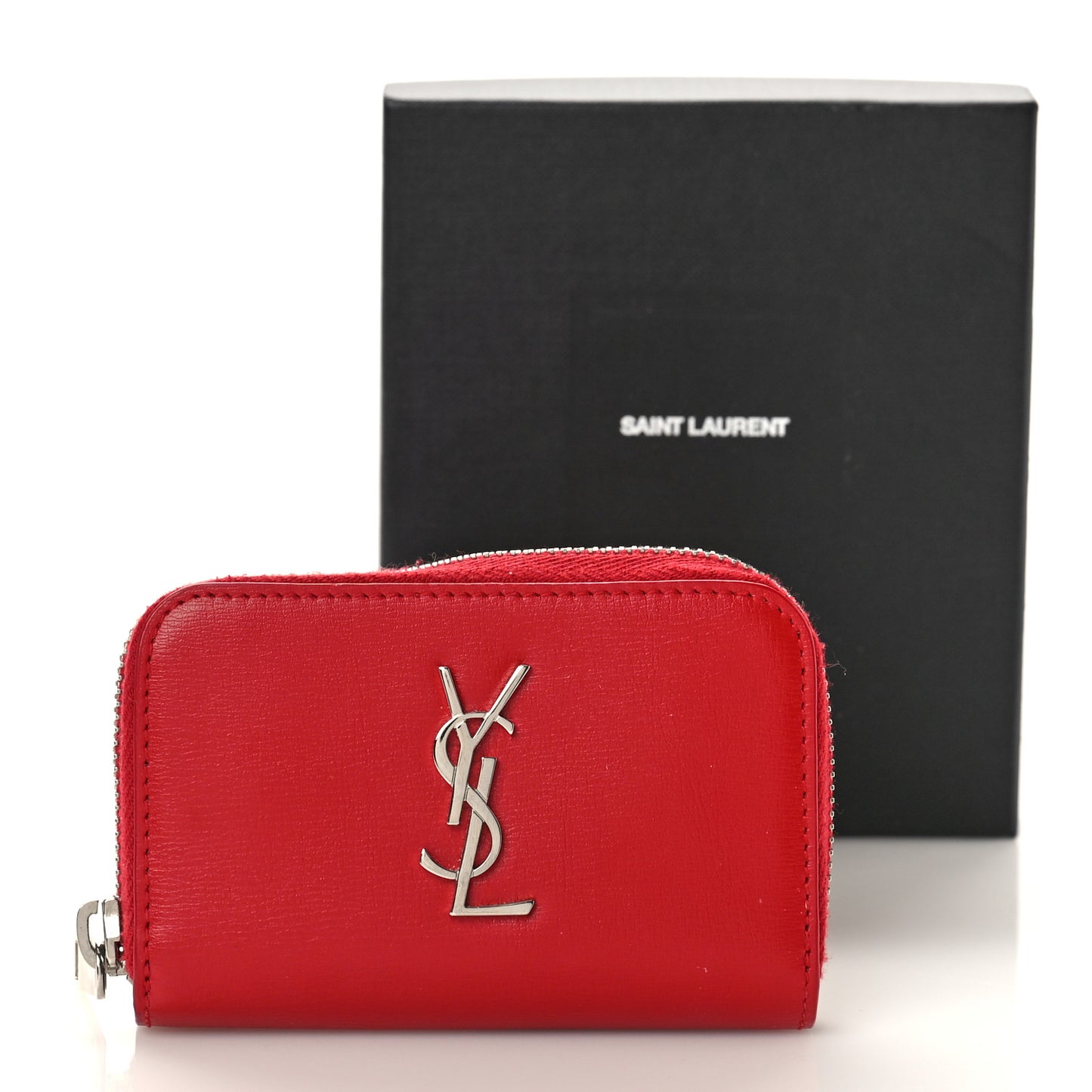 Calfskin Compact Zip Around Wallet Red