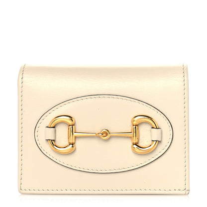 Gucci Boarded Plutone Calfskin Horsebit 1955 Card Case Wallet Mystic White 1 of 9