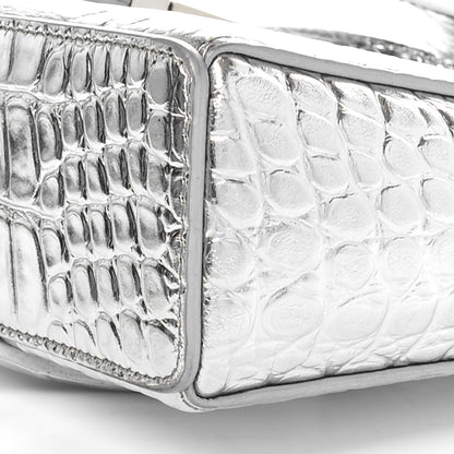 Givenchy Metallic Calfskin Croc Embossed Small Cut Out Shoulder Bag Silver 10 of 10