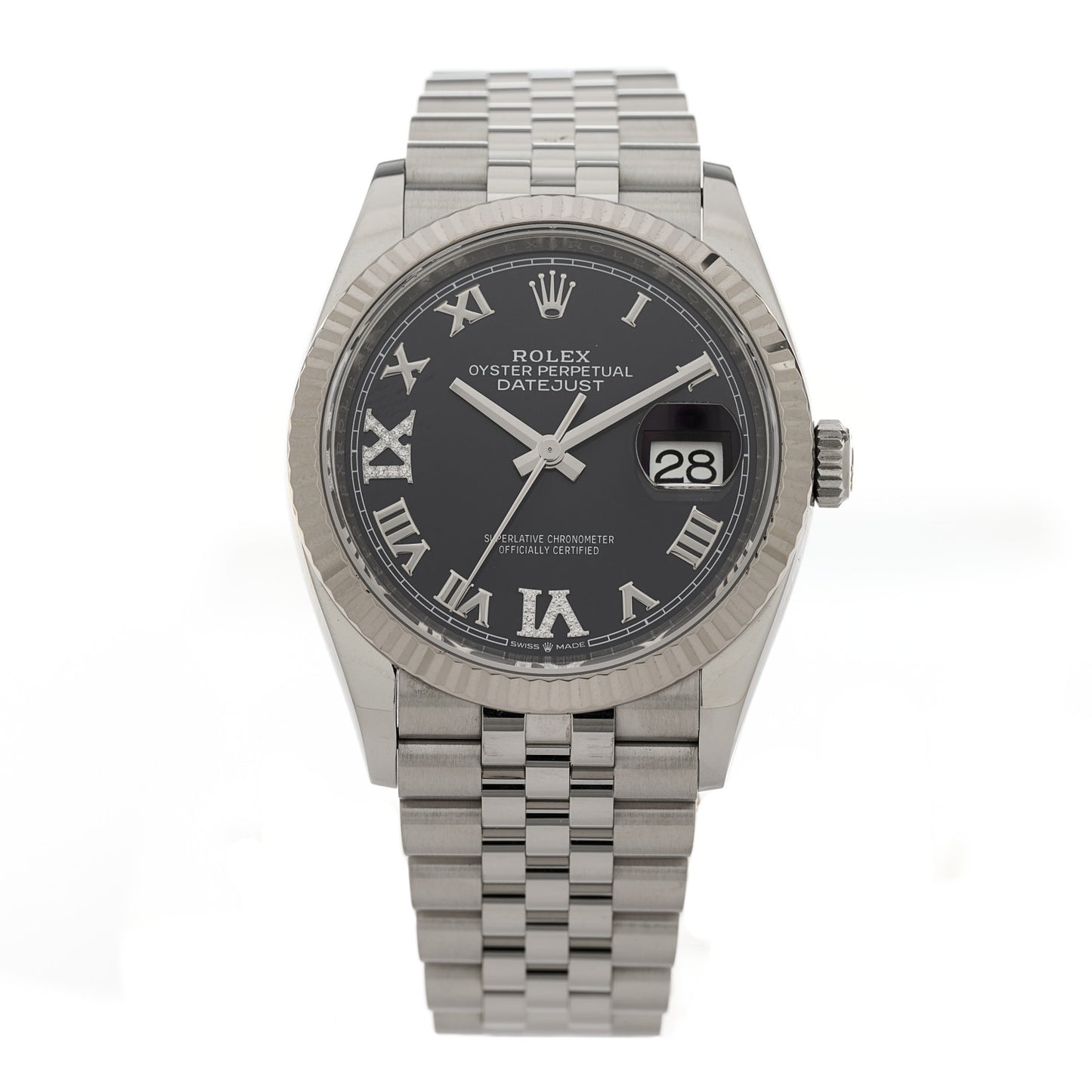 Stainless Steel 18K White Gold Diamond 36mm Oyster Perpetual Datejust Watch Aubergine Roman 126234
