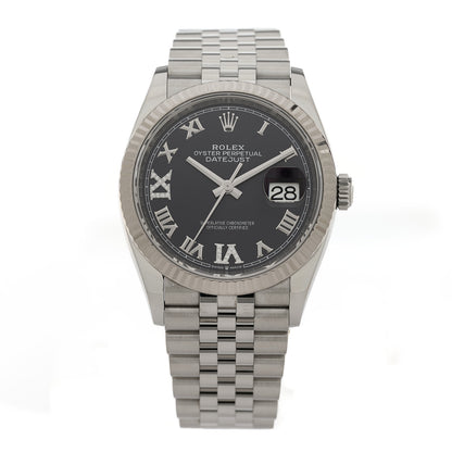 Rolex Stainless Steel 18K White Gold Diamond 36mm Oyster Perpetual Datejust Watch Aubergine Roman 126234 1 of 5
