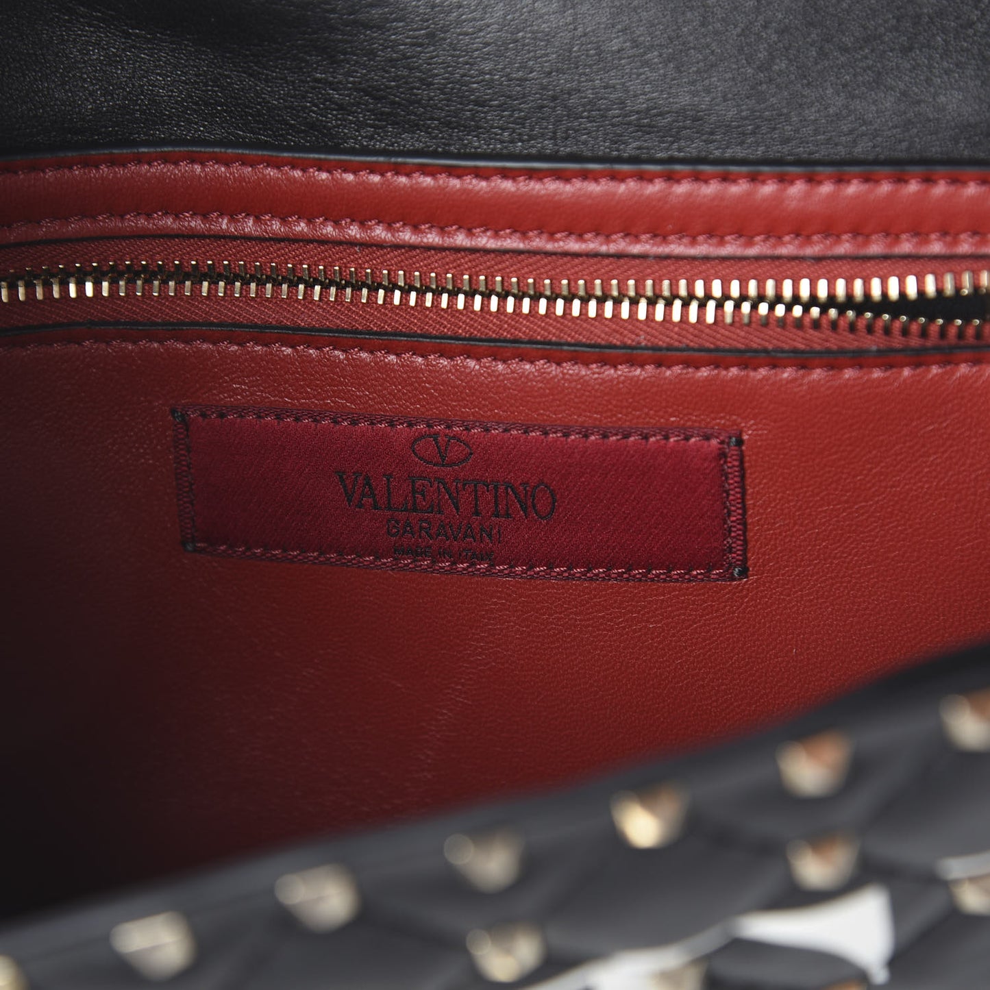 Lambskin VLTN Print Rockstud Spike Wallet On Chain Black