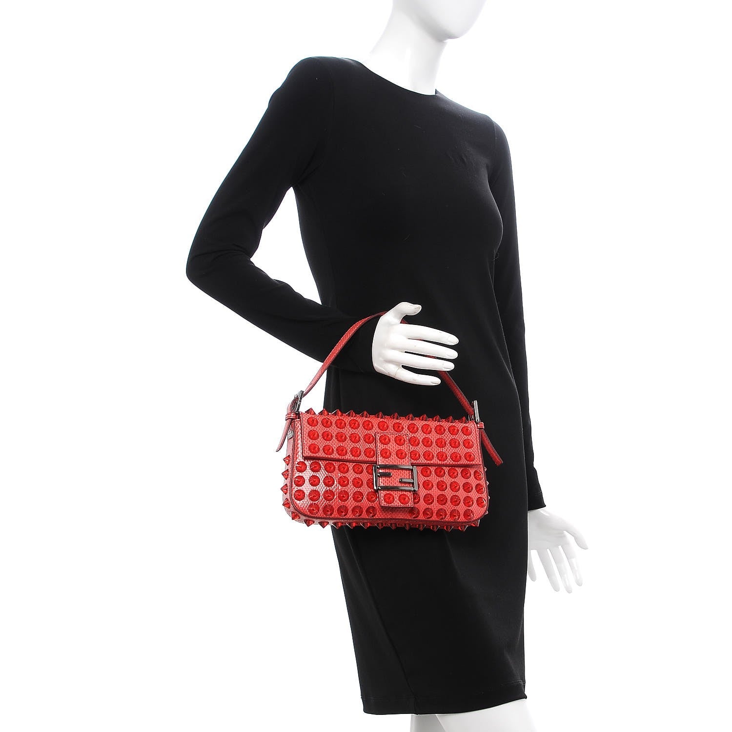 Fendi Snakeskin Studded Baguette Dark Pink 2 of 7