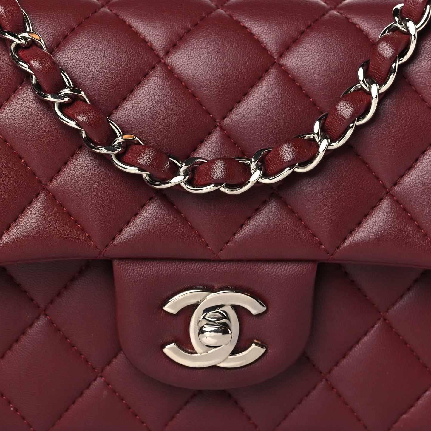 Lambskin Quilted Mini Rectangular Flap Burgundy